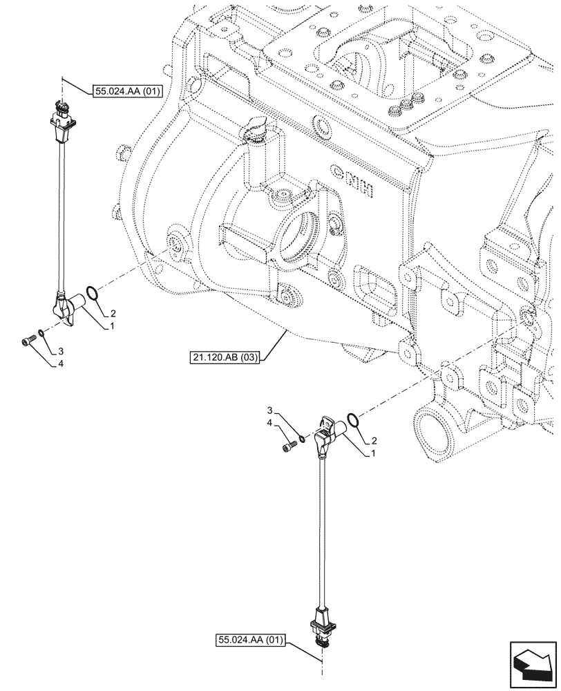 Схема запчастей Case IH PUMA 240 CVT - (55.020.AB[10]) - VAR - 337426, 336428, 337429, 337430, 337431, 337432, 332335, 391137, 758017, 758018, 759019, 758021, 758868, 758869, 758870, 759052, 759053 - TRANSMISSION, SPEED SENSOR (55) - ELECTRICAL SYSTEMS