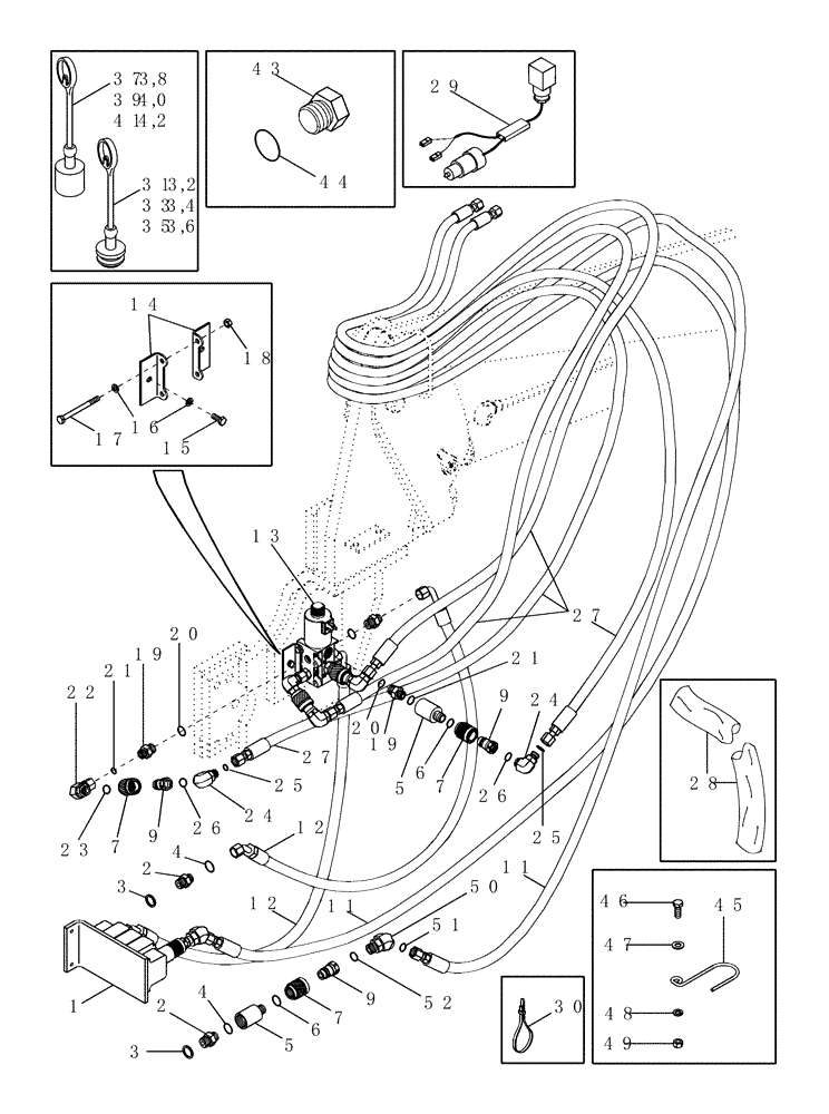 Схема запчастей Case IH LX132 - (08-06) - HYDRAULICS -MID MOUNT, JXU TRACTOR (2 FUNCTION STANDARD QUICK CONNECT AND 3RD FUNCTION DIVERTER KIT) (08) - HYDRAULICS