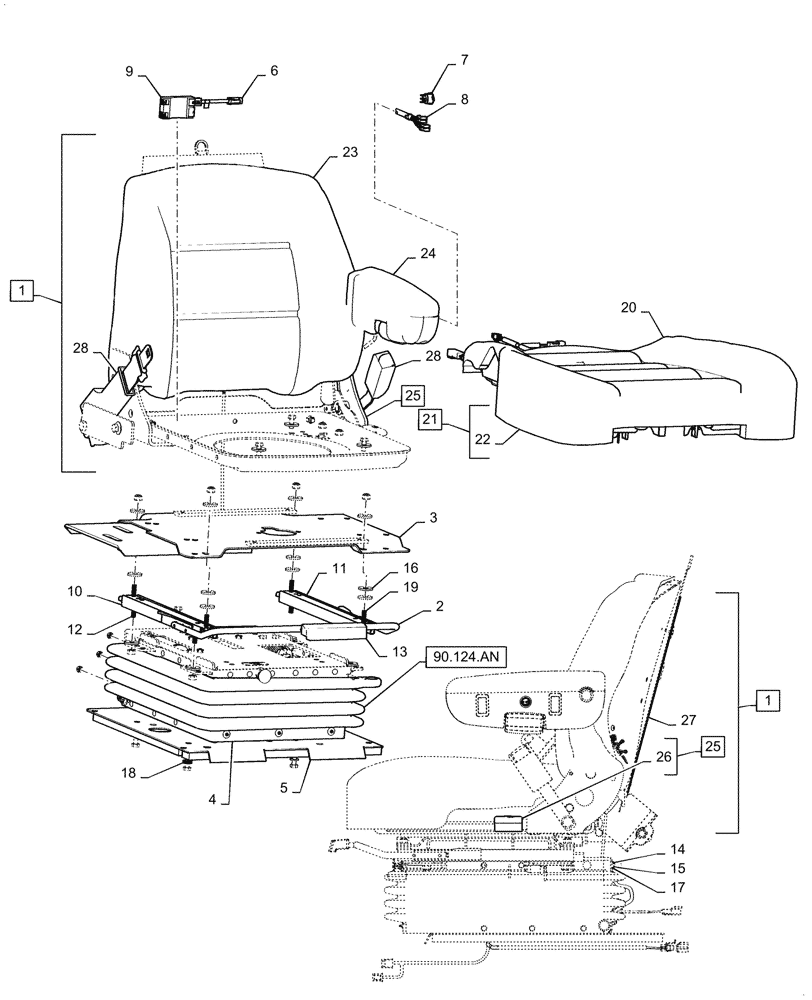 Схема запчастей Case IH 7088 - (90.124.AH[01]) - VAR - 425188 - SEAT CUSHION & ARMREST, LEATHER (90) - PLATFORM, CAB, BODYWORK AND DECALS