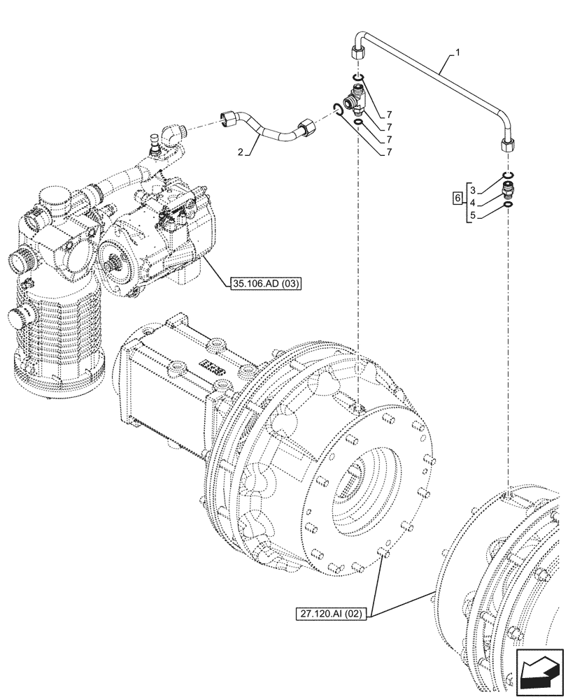 Схема запчастей Case IH PUMA 150 - (33.202.AP[04]) - VAR - 391136, 391351, 758011, 758012, 758013, 758014, 758015, 758016, 758017, 758018, 758019, 758020, 758021 - LEFT, BRAKE, LUBRICATION LINE (33) - BRAKES & CONTROLS