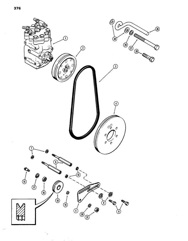 Схема запчастей Case IH 770 - (376) - CAB, COMPRESSOR CLUTCH DRIVE, USED PRIOR TO TRACTOR S/N 8693001, FOR 11 MM PULLEY AND BELT (09) - CHASSIS/ATTACHMENTS