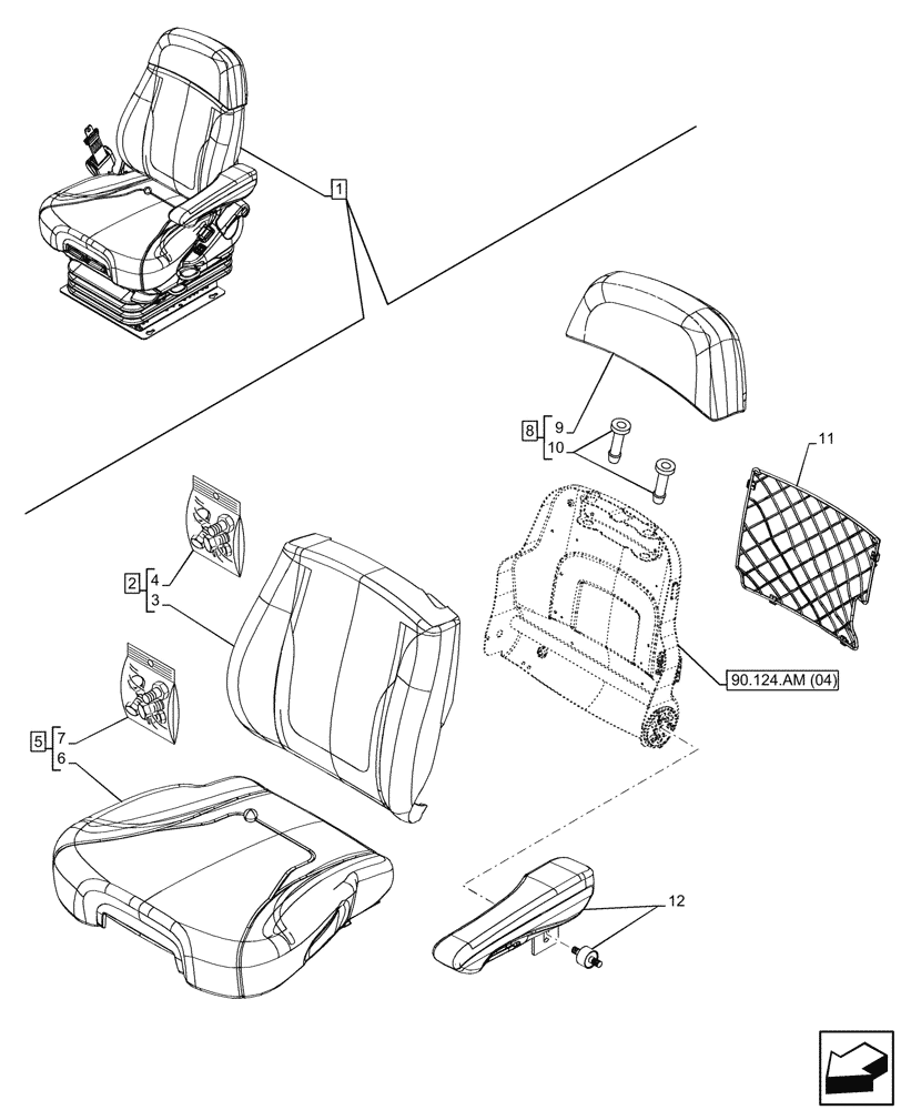 Схема запчастей Case IH PUMA 185 - (90.124.AH[04]) - VAR - 758265, 759265 - SEAT, AIR SUSPENSION, DELUXE FABRIC COMFORT PACK EHR, CUSHION (90) - PLATFORM, CAB, BODYWORK AND DECALS