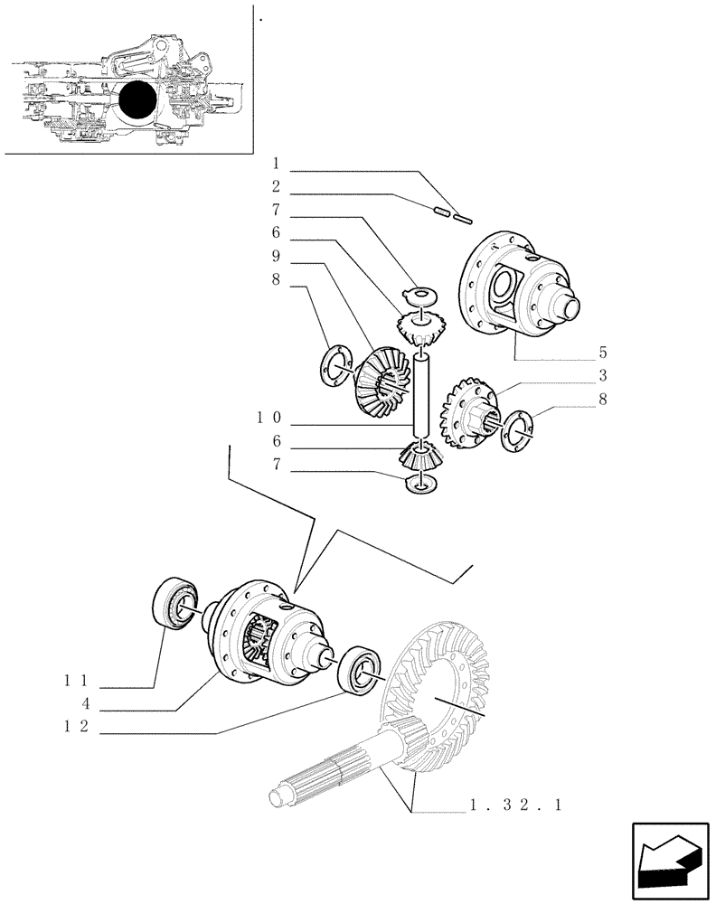 Схема запчастей Case IH JX80U - (1.32.4[02]) - DIFFERENTIAL GEARS - PARTS (03) - TRANSMISSION