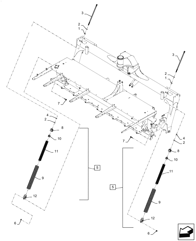 Схема запчастей Case IH DC133 - (39.100.AB[05]) - HEADER, SPRING ASSY (39) - FRAMES AND BALLASTING