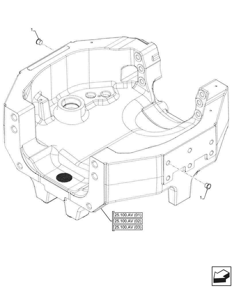 Схема запчастей Case IH PUMA 185 CVT - (25.100.AV[10]) - VAR - 391209, 758197 - PLUG, W/O FRONT LOADER (25) - FRONT AXLE SYSTEM