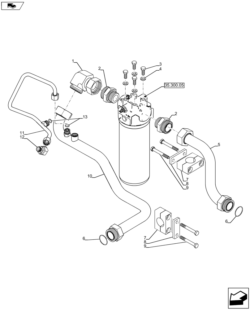 Схема запчастей Case IH QUADTRAC 600 - (35.300.03) - HYDRAULICS - FILTER, FILTER SUPPORT, & PLUMBING, STANDARD FLOW - QUADTRAC (35) - HYDRAULIC SYSTEMS