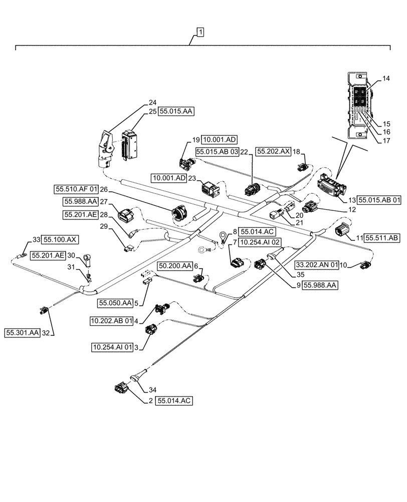 Схема запчастей Case IH FARMALL 140A - (55.015.AB[02]) - VAR - 391610 - HARNESS, ENGINE (55) - ELECTRICAL SYSTEMS