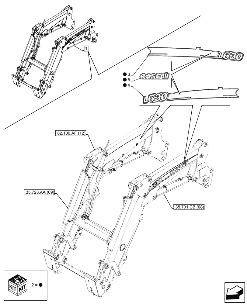 Схема запчастей Case IH FARMALL 110C - (90.108.AB[12]) - VAR - 336744, 336746 - LOADER ARM, MODEL IDENTIFICATION DECAL, W/ SELF-LEVELING (90) - PLATFORM, CAB, BODYWORK AND DECALS