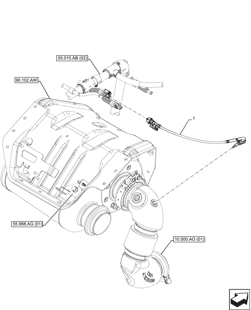 Схема запчастей Case IH FARMALL 100C - (55.988.AB) - VAR - 337323, 743560 - DEF/ADBLUE™, MUFFLER, SENSOR, HI-LO (55) - ELECTRICAL SYSTEMS