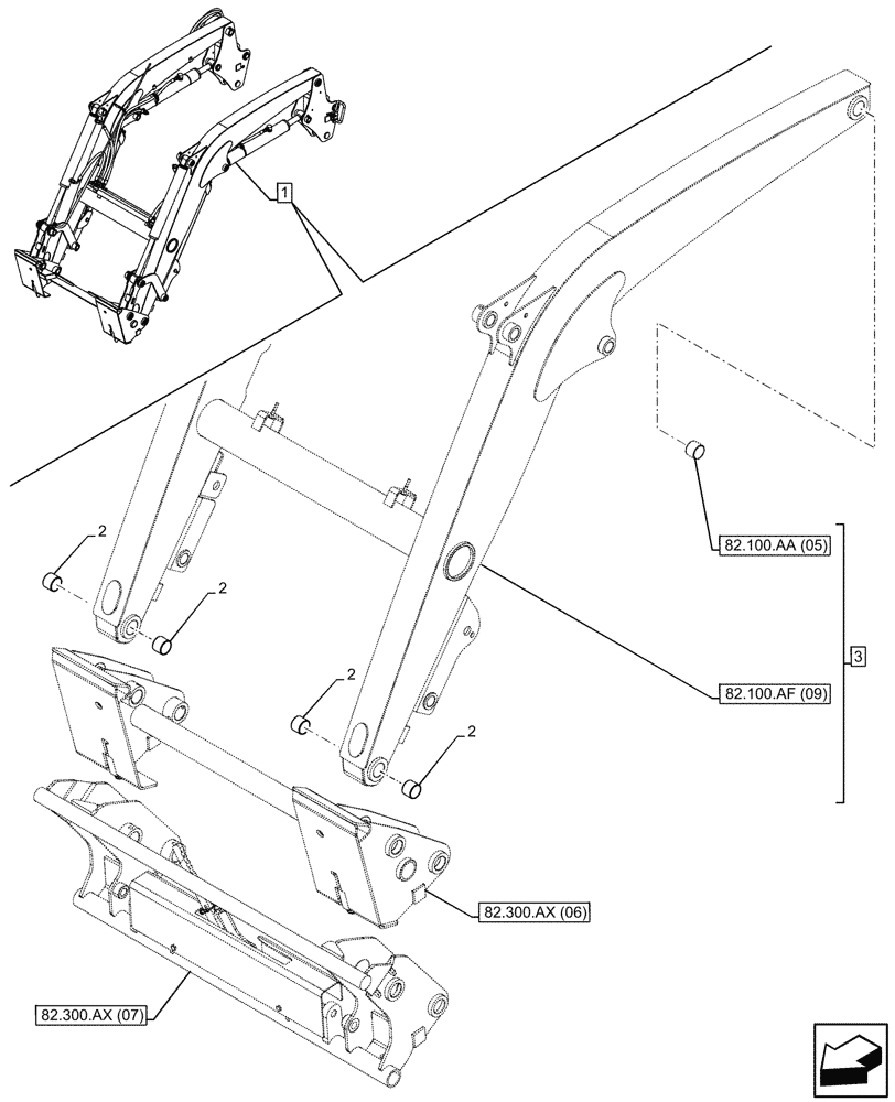 Схема запчастей Case IH FARMALL 90C - (82.300.AB[05]) - VAR - 336740, 336742 - LOADER BUCKET, BUSHING, W/O SELF-LEVELING (82) - FRONT LOADER & BUCKET