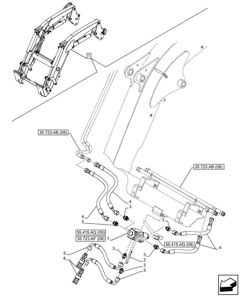 Схема запчастей Case IH FARMALL 120C - (35.723.AF[07]) - VAR - 336740, 336742 - LOADER BUCKET VALVE, PIPE, W/ DIVERTER, W/O SELF-LEVELING (35) - HYDRAULIC SYSTEMS