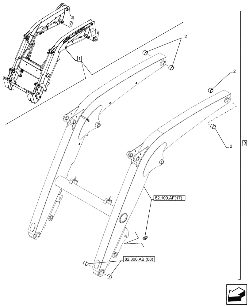 Схема запчастей Case IH FARMALL 120C - (82.100.AA[08]) - VAR - 336740, 336742 - LOADER ARM, BUSHING, W/ DIVERTER, W/O SELF-LEVELING (82) - FRONT LOADER & BUCKET