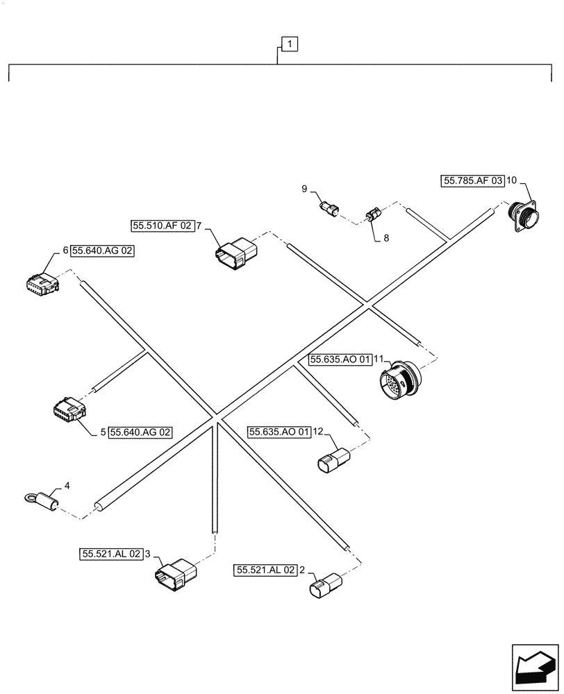 Схема запчастей Case IH PATRIOT 2250 - (55.521.AL[03]) - PRODUCT CONTROL, CAB INTERFACE, HARNESS (55) - ELECTRICAL SYSTEMS