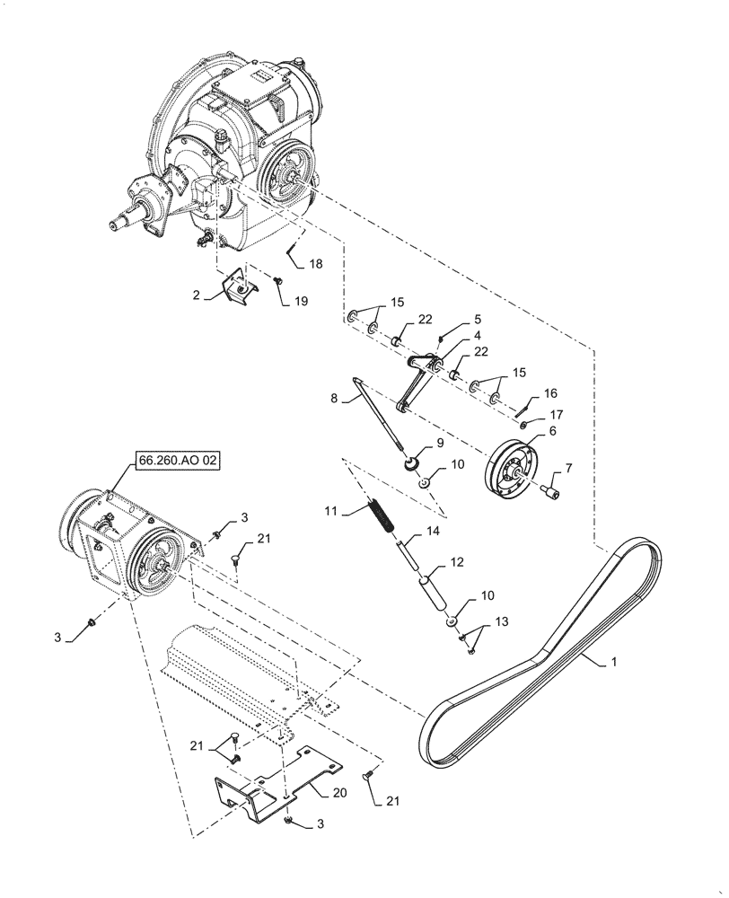 Схема запчастей Case IH 6130 - (66.260.AO[01]) - JACKSHAFT DRIVE AND BELT (66) - THRESHING