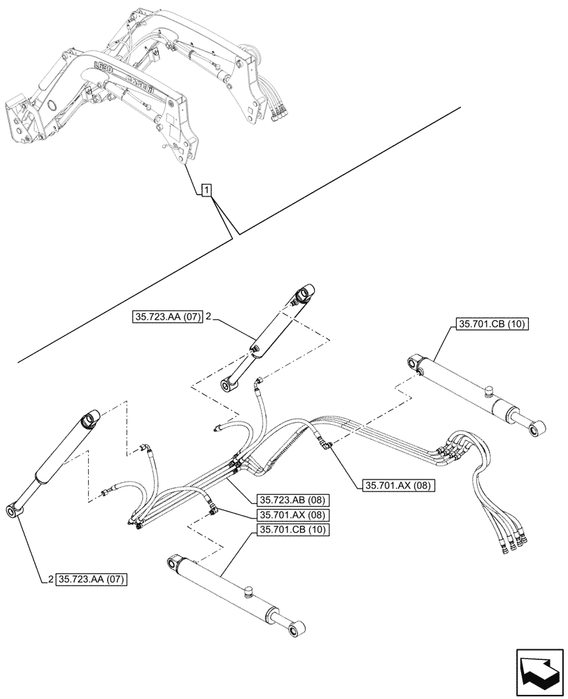 Схема запчастей Case IH FARMALL 100C - (35.723.AA[12]) - VAR - 336740, 336742 - LOADER ARM, BUCKET CYLINDER, MOUNTING, W/ DIVERTER, W/O SELF-LEVELING (35) - HYDRAULIC SYSTEMS