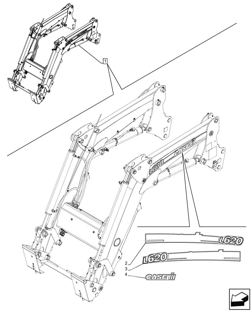 Схема запчастей Case IH FARMALL 120C - (90.108.AB[13]) - VAR - 336734, 336736 - LOADER ARM, MODEL IDENTIFICATION DECAL, W/DIVERTER, W/ SELF-LEVELING (90) - PLATFORM, CAB, BODYWORK AND DECALS