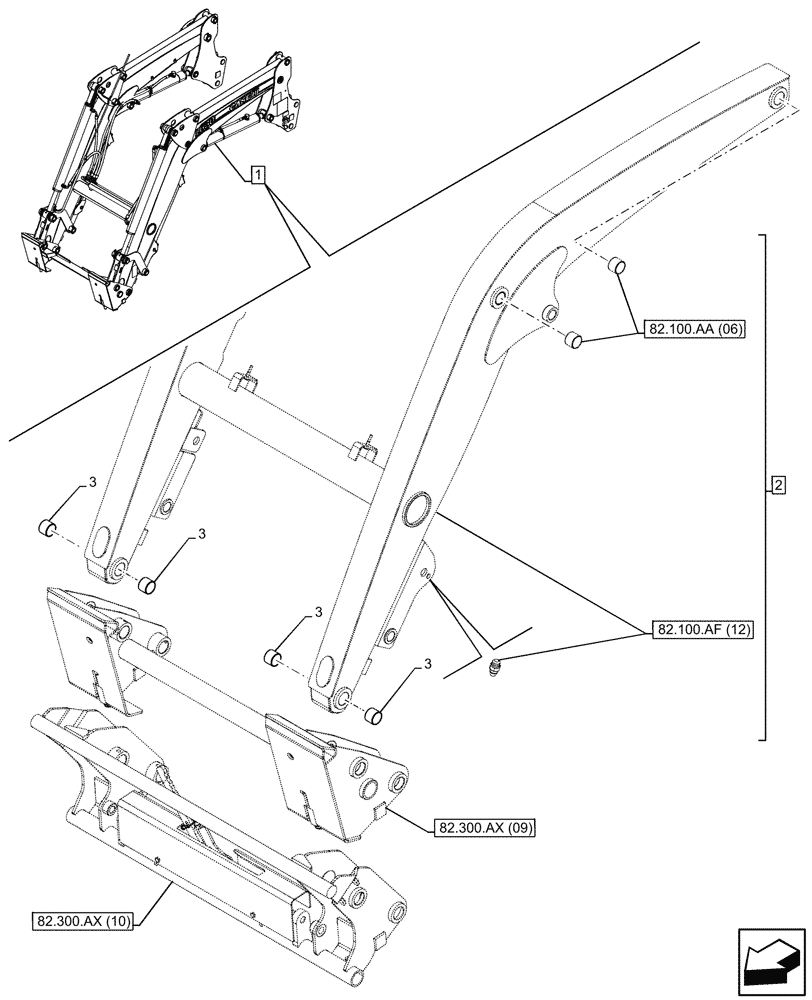 Схема запчастей Case IH FARMALL 120C - (82.300.AB[06]) - VAR - 336744, 336746 - LOADER BUCKET, BUSHING, W/ SELF-LEVELING (82) - FRONT LOADER & BUCKET