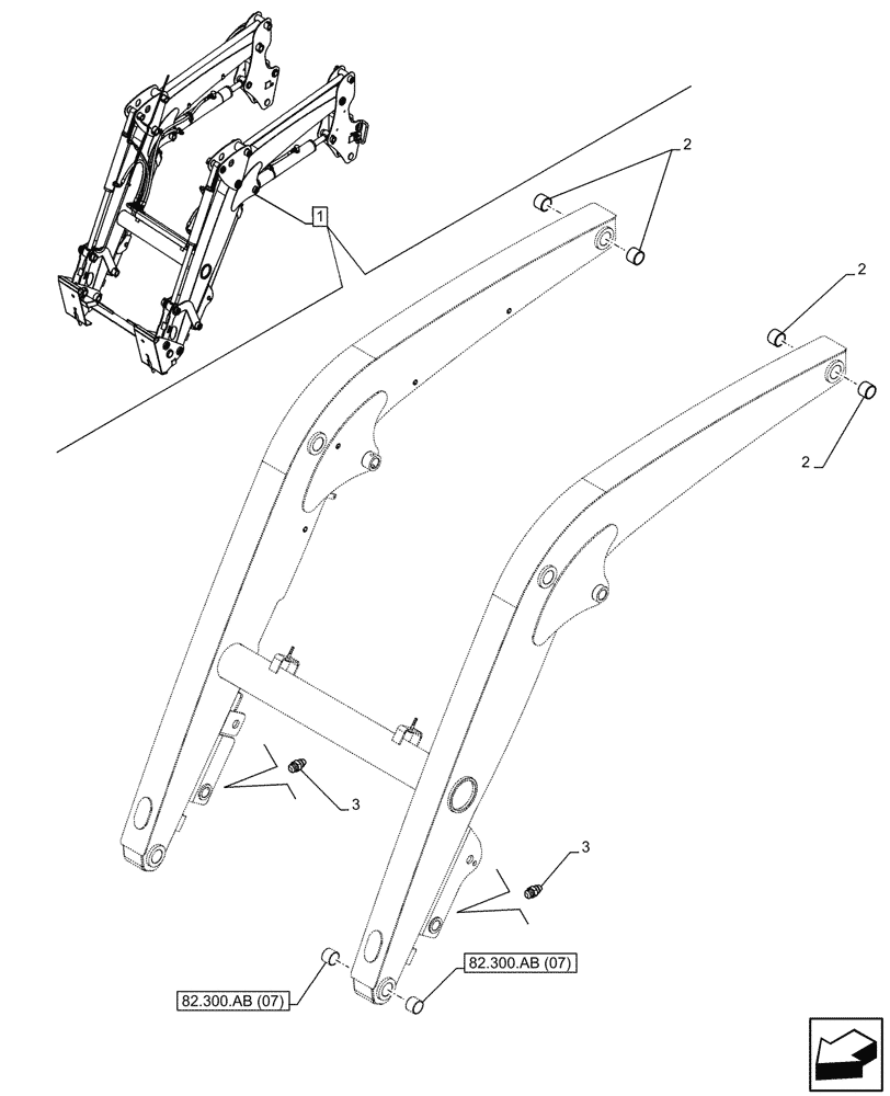 Схема запчастей Case IH FARMALL 100C - (82.100.AA[07]) - VAR - 336744, 336746 - LOADER ARM, BUSHING, W/DIVERTER, W/ SELF-LEVELING (82) - FRONT LOADER & BUCKET