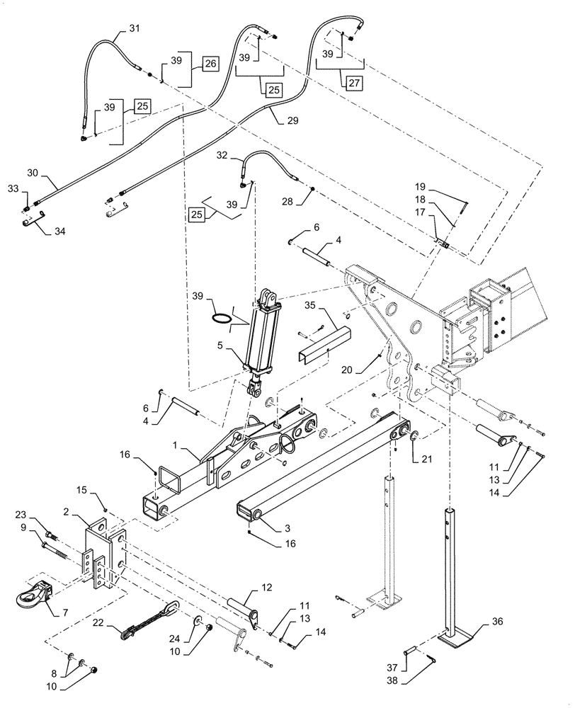 Схема запчастей Case IH 1255 - (39.110.AB[03]) - DRAW BAR HITCH FOR 16 ROW AND 24 ROW (39) - FRAMES AND BALLASTING