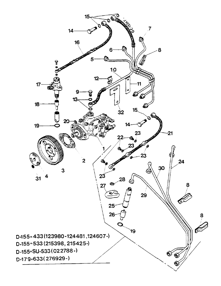 Схема запчастей Case IH D-155 - (11-002) - INJECTION PUMP, INJECTION LINES, NOZZLE HOLDER 