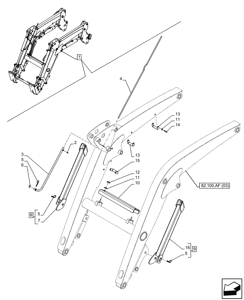 Схема запчастей Case IH FARMALL 110C - (82.100.AF[04]) - VAR - 336734, 336736 - LOADER ARM, LOCKING DEVICE, LEVEL INDICATOR, W/ SELF-LEVELING (82) - FRONT LOADER & BUCKET