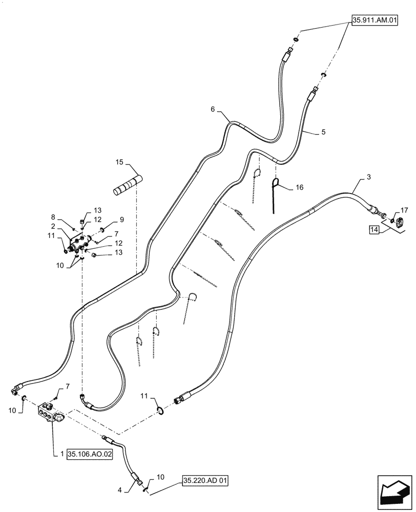 Схема запчастей Case IH PATRIOT 3240 - (35.106.AO[01]) - HYDRAULIC MANIFOLD AND LINES (35) - HYDRAULIC SYSTEMS