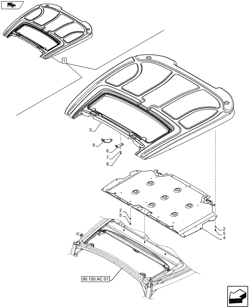 Схема запчастей Case IH FARMALL 105U - (90.150.BG[06B]) - VAR - 336606, 339606 - CAB ROOF - PLATE, ISO - BEGIN YR 30-APR-2013 (90) - PLATFORM, CAB, BODYWORK AND DECALS