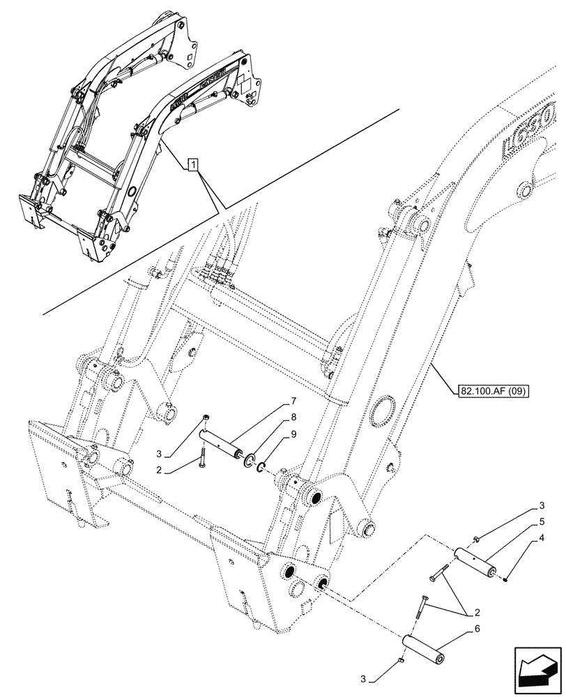 Схема запчастей Case IH FARMALL 120C - (82.300.Ay[05]) - VAR - 336740, 336742 - LOADER BUCKET, PIN, W/O SELF-LEVELING (82) - FRONT LOADER & BUCKET