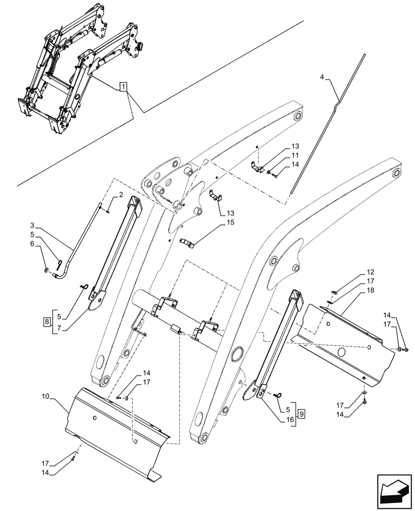 Схема запчастей Case IH FARMALL 90C - (82.100.AF[08]) - VAR - 336734, 336736 - LOADER ARM, LOCKING DEVICE, LEVEL INDICATOR, W/DIVERTER, W/ SELF-LEVELING (82) - FRONT LOADER & BUCKET