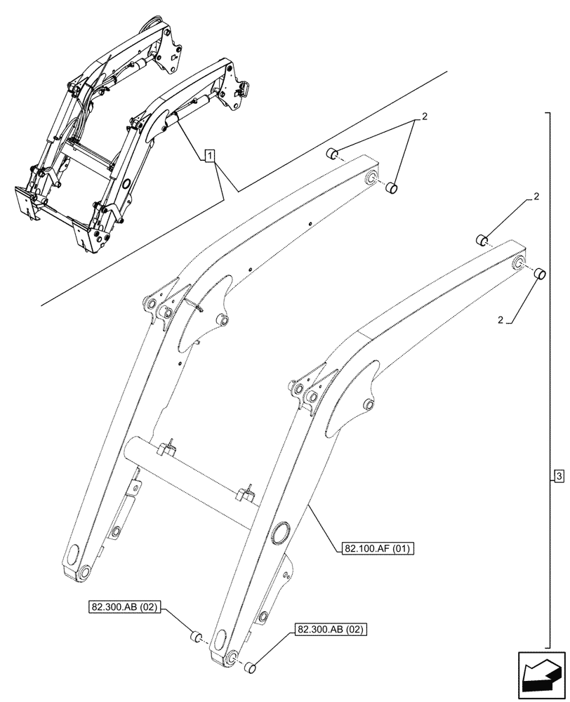 Схема запчастей Case IH FARMALL 90C - (82.100.AA[02]) - VAR - 336732, 336914 - LOADER ARM, BUSHING, W/O SELF-LEVELING (82) - FRONT LOADER & BUCKET