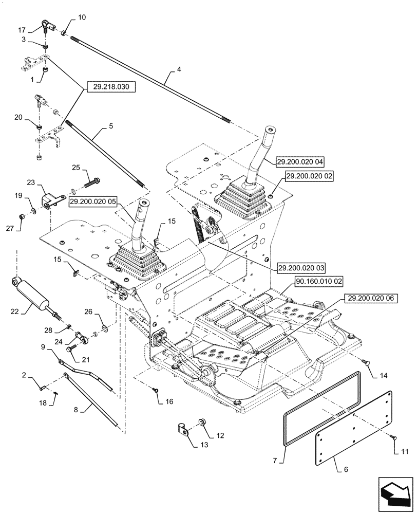 Схема запчастей Case IH TR340 - (29.200.010[02]) - HAND & FOOT CONTROLS ASSY (29) - HYDROSTATIC DRIVE