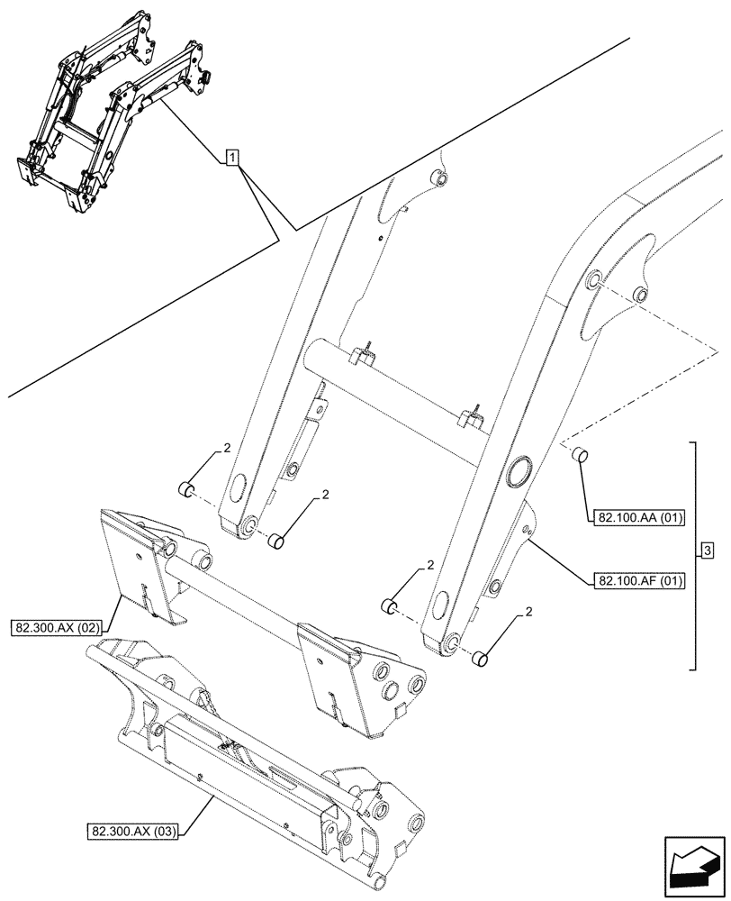 Схема запчастей Case IH FARMALL 90C - (82.300.AB[01]) - VAR - 336734, 336736 - LOADER BUCKET, BUSHING, W/ SELF-LEVELING (82) - FRONT LOADER & BUCKET