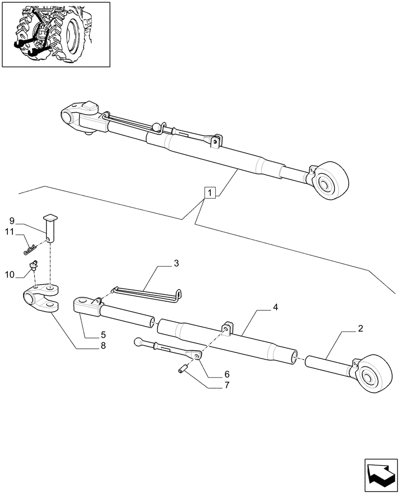 Схема запчастей Case IH MAXXUM 110 - (1.89.6/03A[01A]) - THIRD-POINT TOP LINK - BREAKDOWN (VAR.331920) - D7395 (09) - IMPLEMENT LIFT