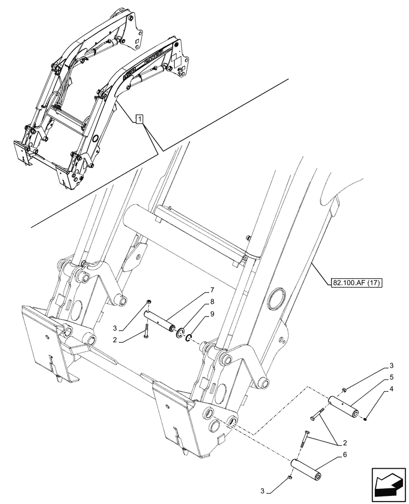 Схема запчастей Case IH FARMALL 120C - (82.300.AY[08]) - VAR - 336740, 336742 - LOADER BUCKET, PIN, W/ DIVERTER, W/O SELF-LEVELING (82) - FRONT LOADER & BUCKET