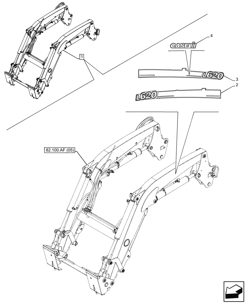 Схема запчастей Case IH FARMALL 100C - (90.108.AB[11]) - VAR - 336732, 336914 - LOADER ARM, MODEL IDENTIFICATION DECAL, W/DIVERTER, W/O SELF-LEVELING (90) - PLATFORM, CAB, BODYWORK AND DECALS