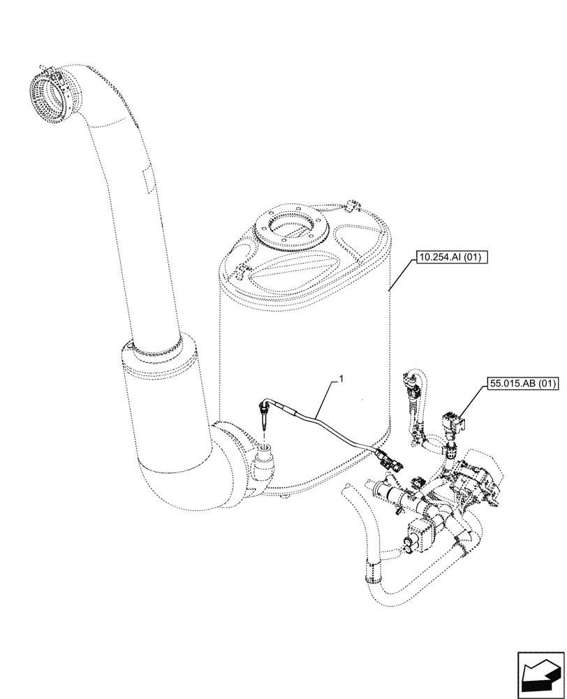 Схема запчастей Case IH FARMALL 90C - (55.014.AI[01]) - VAR - 337323, 743560 - EXHAUST PIPE, TEMPERATURE SENDER (55) - ELECTRICAL SYSTEMS