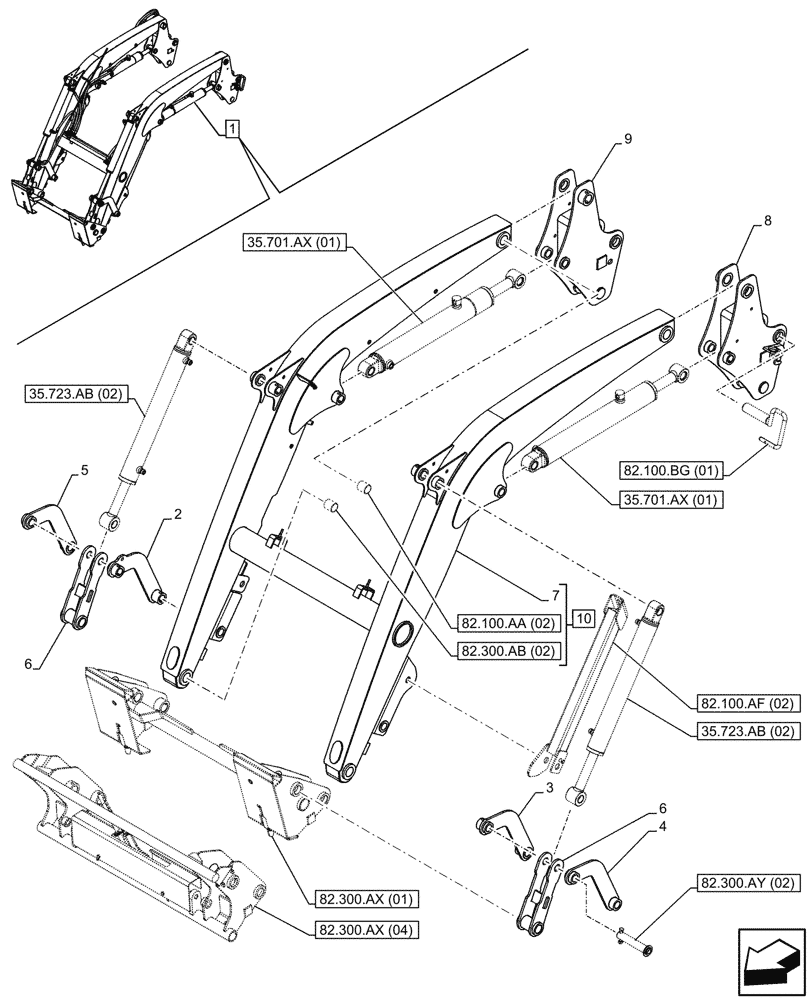 Схема запчастей Case IH FARMALL 110C - (82.100.AF[01]) - VAR - 336732, 336914 - LOADER ARM, ARM/LIFTING DEVICE, W/O SELF-LEVELING (82) - FRONT LOADER & BUCKET