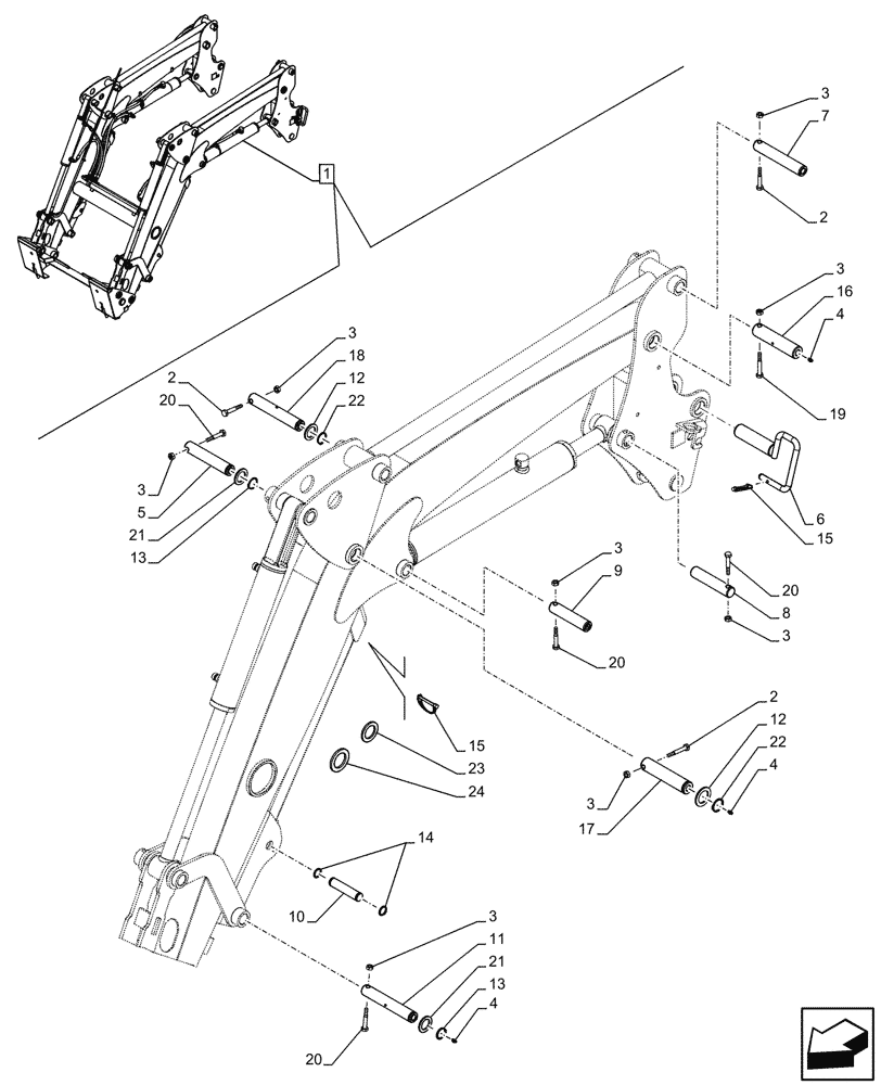 Схема запчастей Case IH FARMALL 90C - (82.100.BG[04]) - VAR - 336734, 336736 - LOADER ARM, W/DIVERTER, PIN, W/ SELF-LEVELING (82) - FRONT LOADER & BUCKET