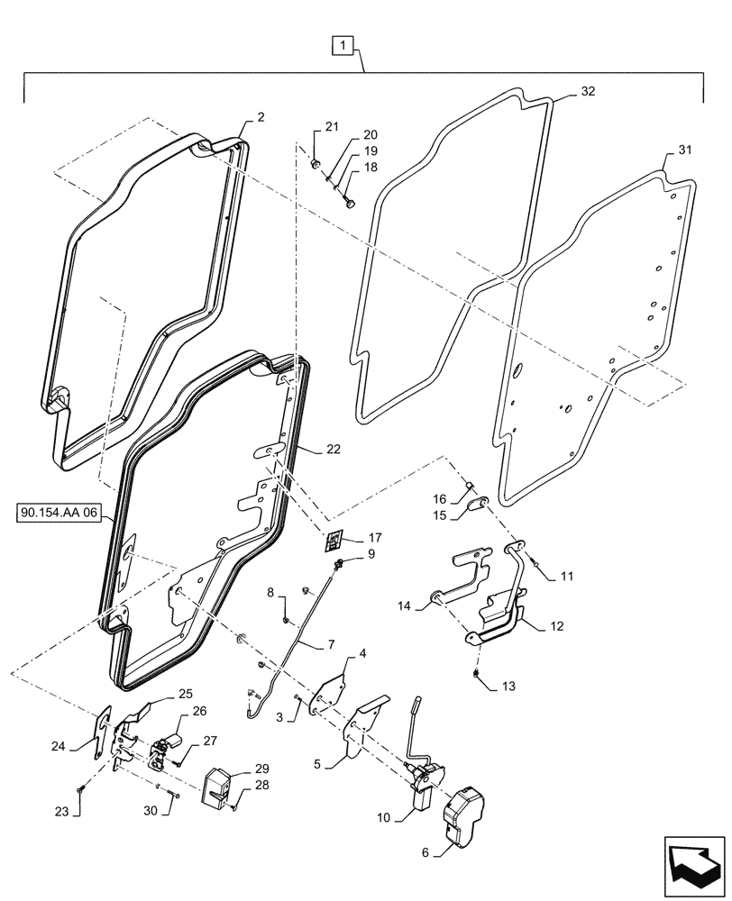 Схема запчастей Case IH TR320 - (90.154.AA[02]) - GLASS DOOR ASSY, INTERNAL COMPONENTS (15-FEB-2015 & NEWER) (90) - PLATFORM, CAB, BODYWORK AND DECALS