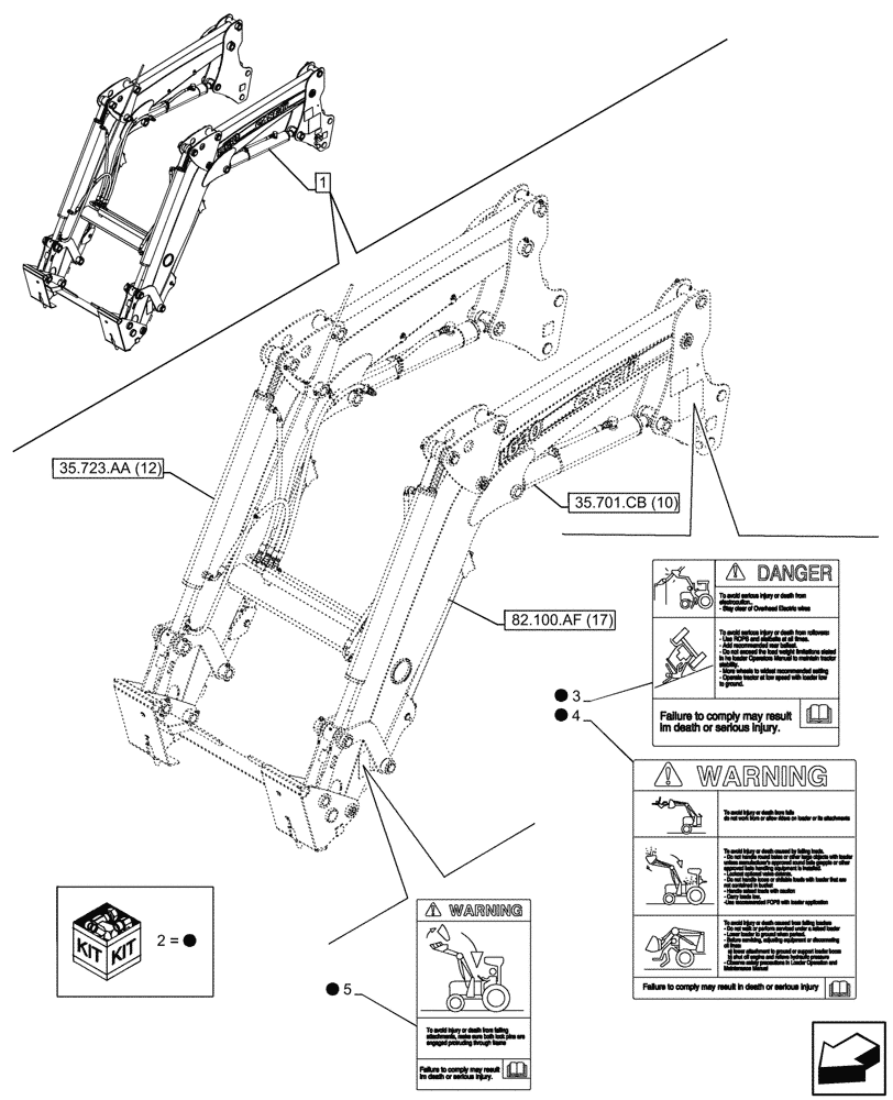 Схема запчастей Case IH FARMALL 100C - (90.108.AB[06]) - VAR - 336740, 336742 - LOADER ARM, WARNING DECAL, W/DIVERTER, W/O SELF-LEVELING (90) - PLATFORM, CAB, BODYWORK AND DECALS