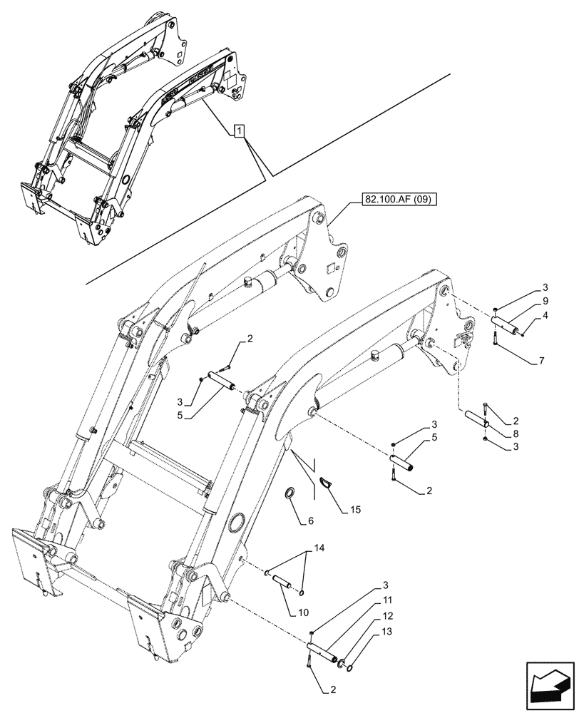 Схема запчастей Case IH FARMALL 110C - (82.100.BG[05]) - VAR - 336740, 336742 - LOADER ARM, PIN, W/O SELF-LEVELING (82) - FRONT LOADER & BUCKET