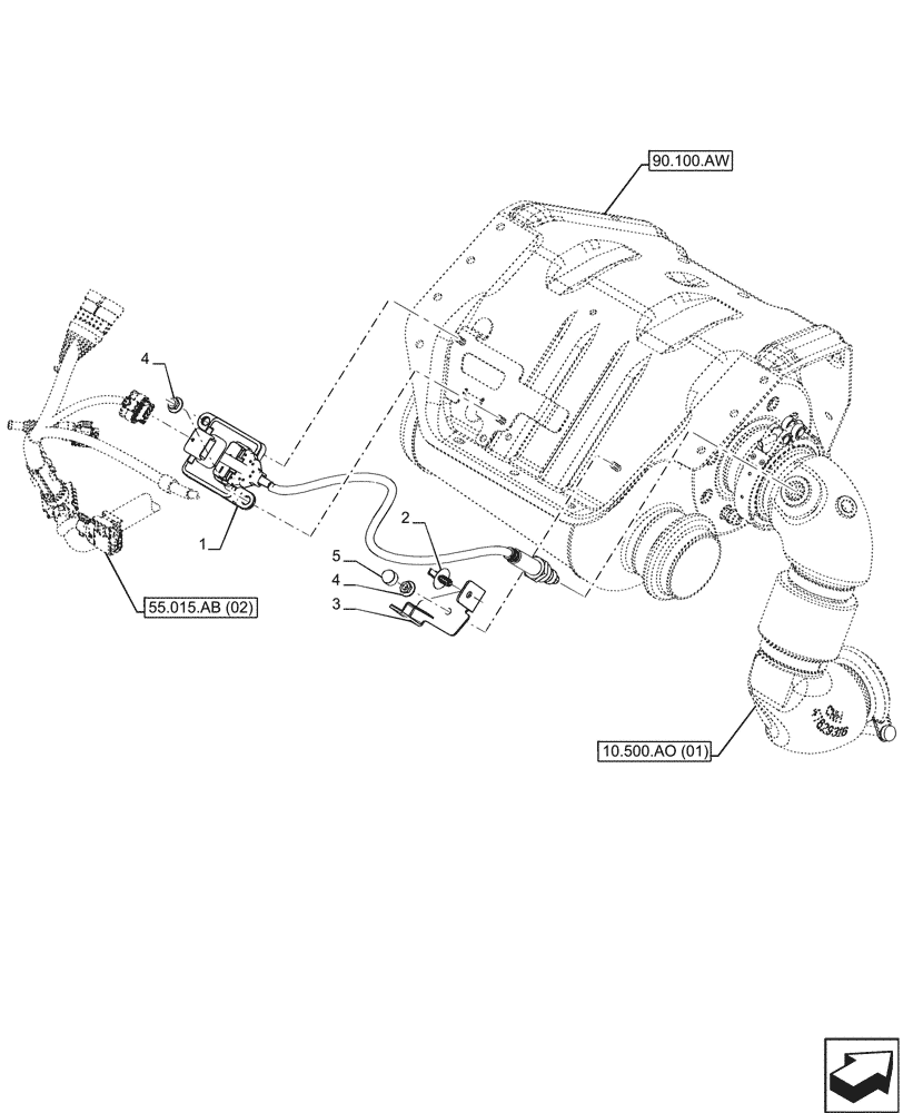 Схема запчастей Case IH FARMALL 110C - (55.988.AG[01]) - VAR - 336839, 337323, 743560 - DEF/ADBLUE™, NOX SENSOR, HI-LO (55) - ELECTRICAL SYSTEMS