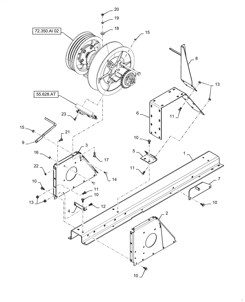 Схема запчастей Case IH 6088 - (72.350.AJ[03]) - SEPARATOR JACKSHAFT SUPPORT, BEATER (72) - SEPARATION