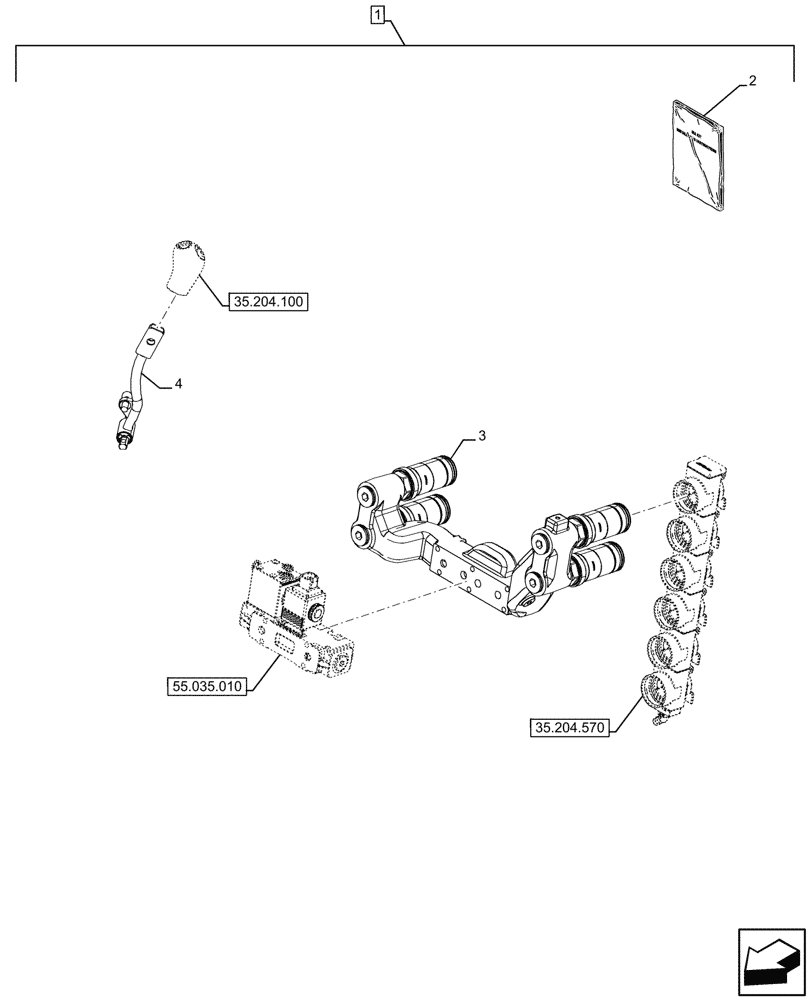 Схема запчастей Case IH FARMALL 110U - (88.100.035[02]) - DIA KIT, DIVERTER, CONTROL LEVER (88) - ACCESSORIES