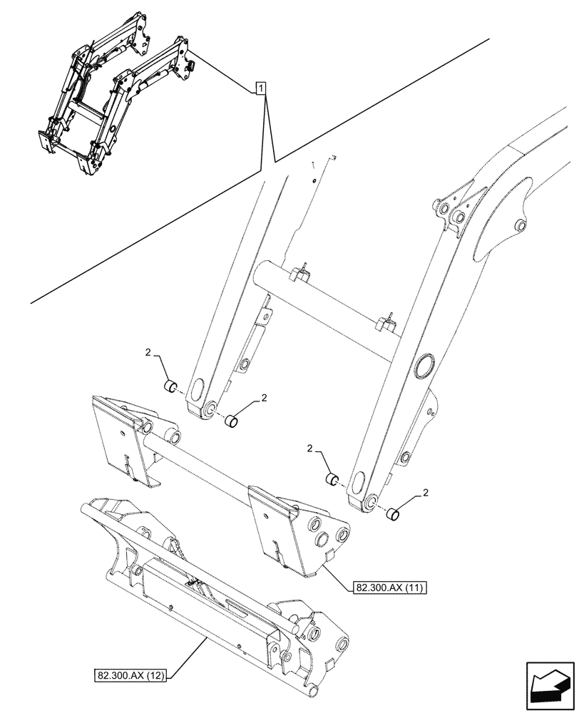 Схема запчастей Case IH FARMALL 90C - (82.300.AB[07]) - VAR - 336744, 336746 - LOADER BUCKET, BUSHING, W/DIVERTER, W/ SELF-LEVELING (82) - FRONT LOADER & BUCKET