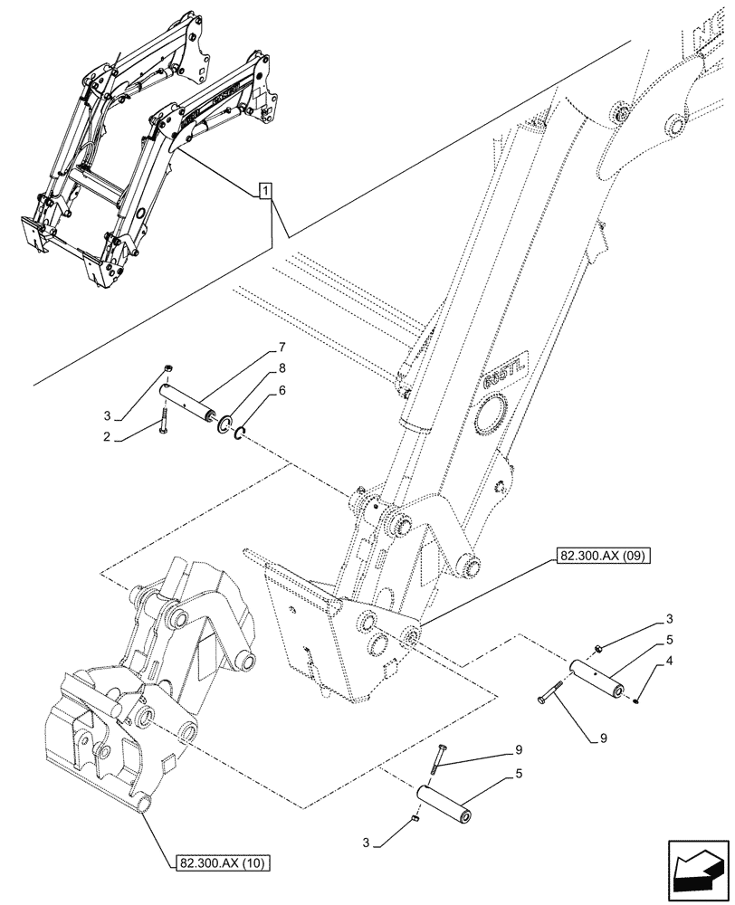 Схема запчастей Case IH FARMALL 100C - (82.300.AY[06]) - VAR - 336744, 336746 - LOADER BUCKET, PIN, W/ SELF-LEVELING (82) - FRONT LOADER & BUCKET