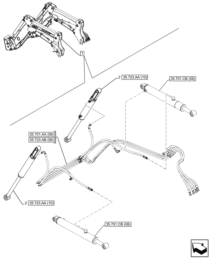 Схема запчастей Case IH FARMALL 120C - (35.723.AA[09]) - VAR - 336744, 336746 - BUCKET CYLINDER, MOUNTING, W/ SELF-LEVELING (35) - HYDRAULIC SYSTEMS