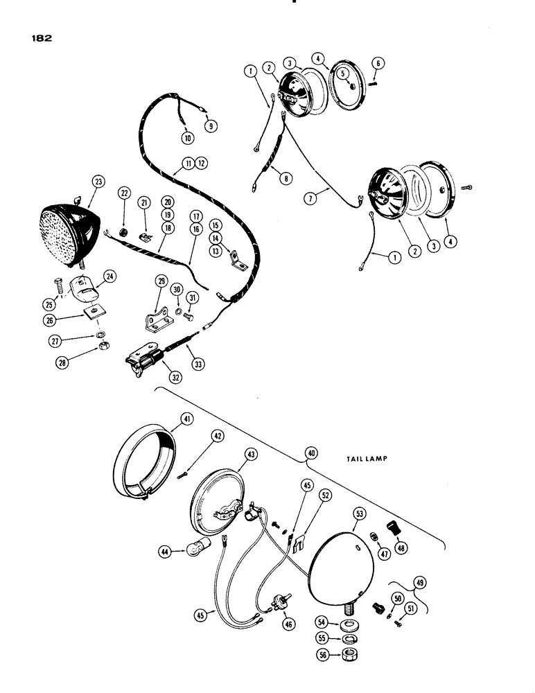 Схема запчастей Case IH 830-SERIES - (182) - LIGHTING EQUIPMENT, TAIL LAMP (04) - ELECTRICAL SYSTEMS
