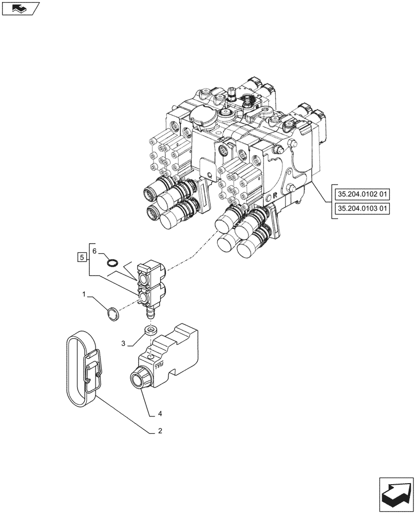 Схема запчастей Case IH PUMA 170 - (35.204.0102[03]) - 4 REMOTE CONTROL VALVES, RESERVOIR (VAR.729718-743424 / 743668) - C7411 (35) - HYDRAULIC SYSTEMS