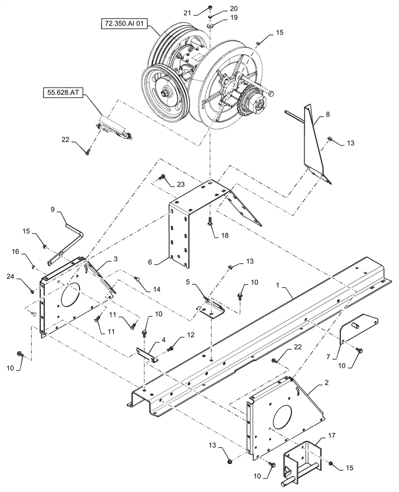 Схема запчастей Case IH 5088 - (72.350.AJ[02]) - SEPARATOR JACKSHAFT SUPPORT, FLAIL (72) - SEPARATION